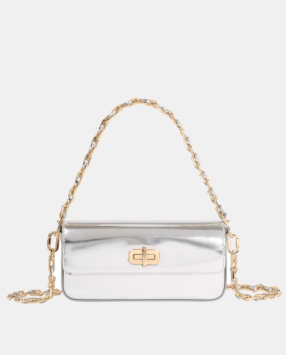 

Серебряная кожаная сумка через плечо с двойной цепочкой Tommy Hilfiger, серебро