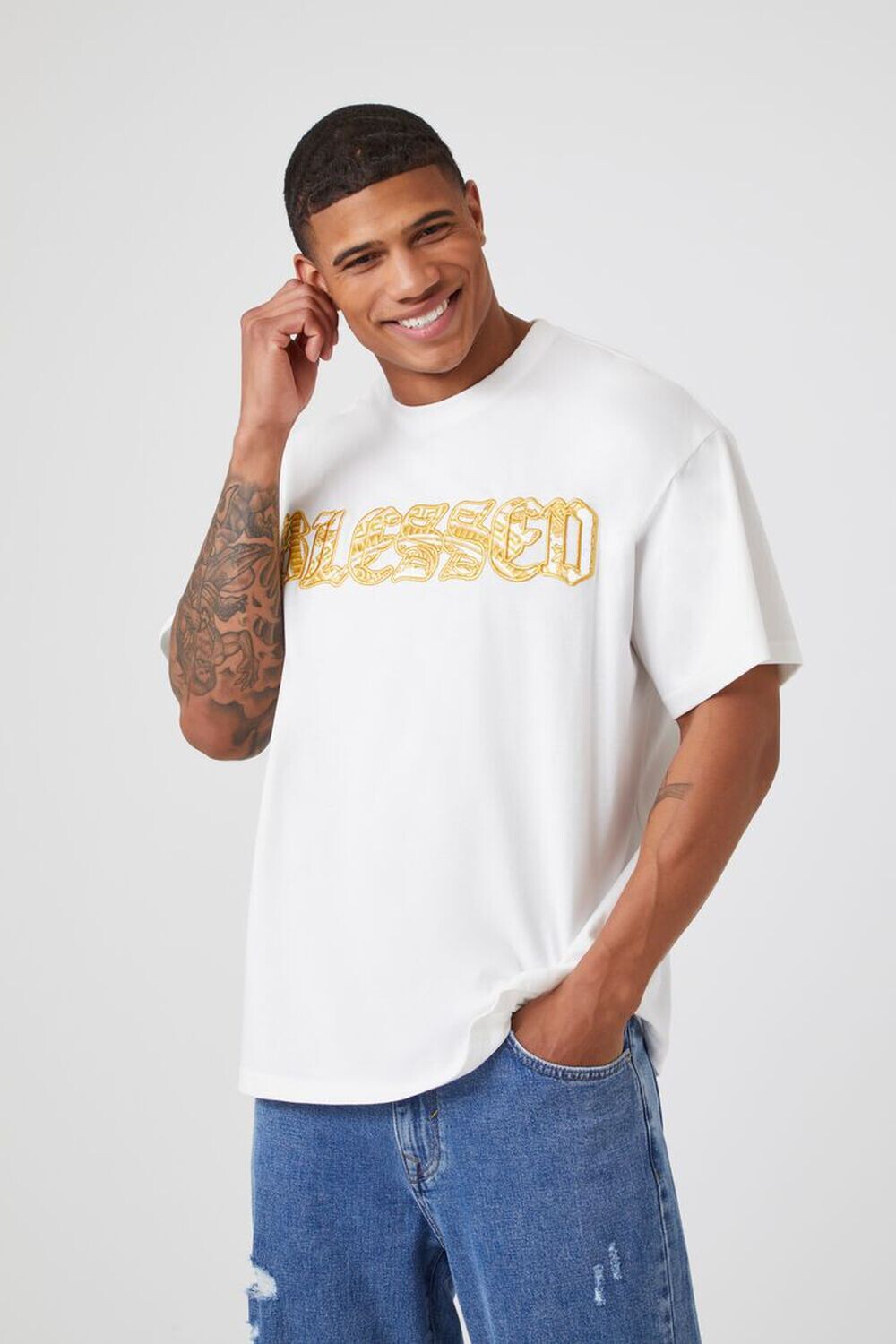 

Футболка с вышивкой Blessed Graphic Forever 21, белый