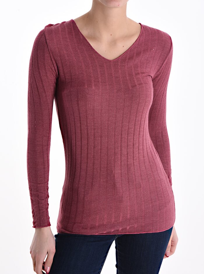 

Wool Mix Топ с длинными рукавами и V-образным вырезом, цвет Puce