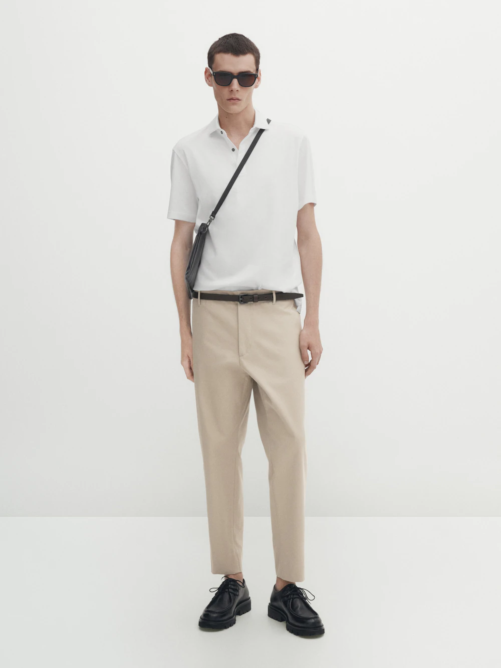 

Рубашка поло из газового хлопка с коротким рукавом Massimo Dutti, кремовый