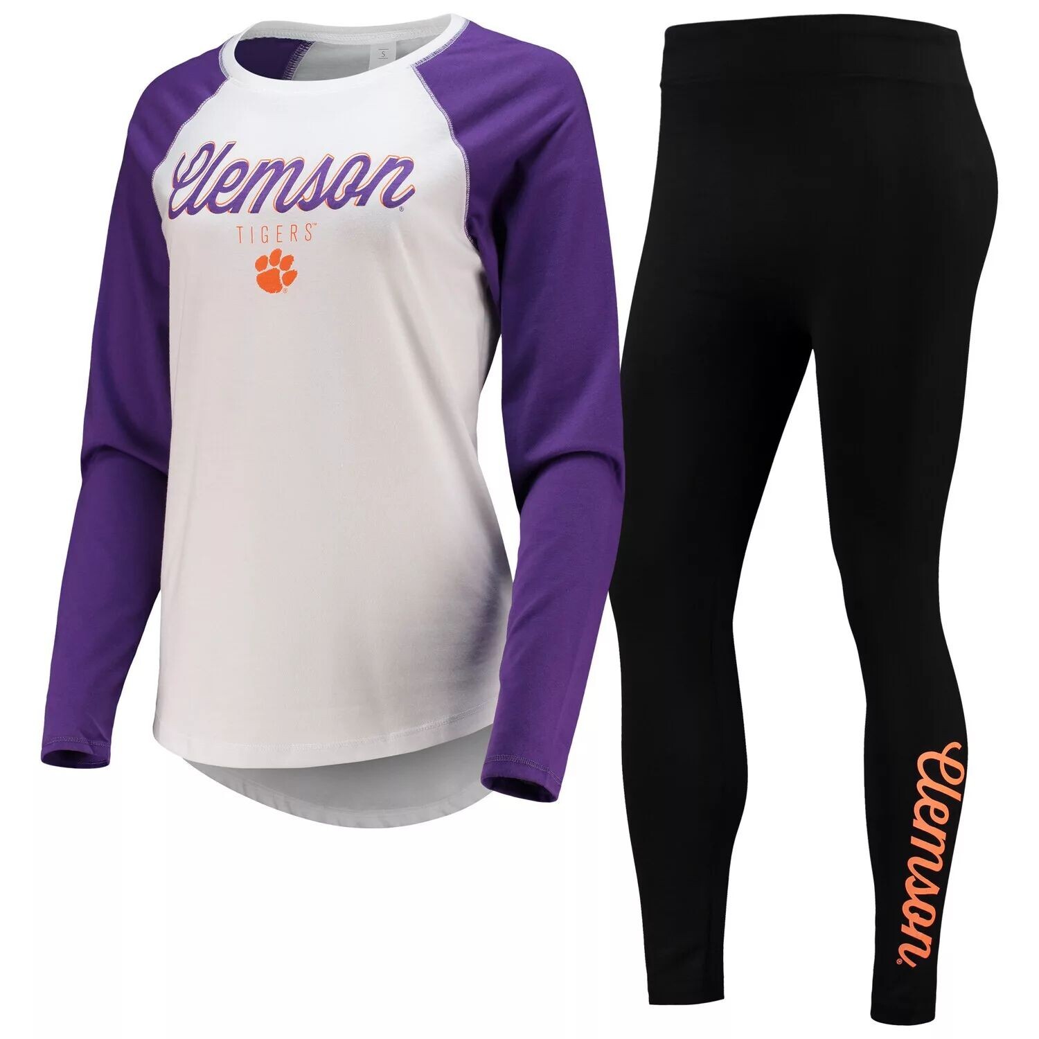 

Женский комплект для сна ZooZatz, белая/черная футболка Clemson Tigers реглан с длинными рукавами и леггинсы