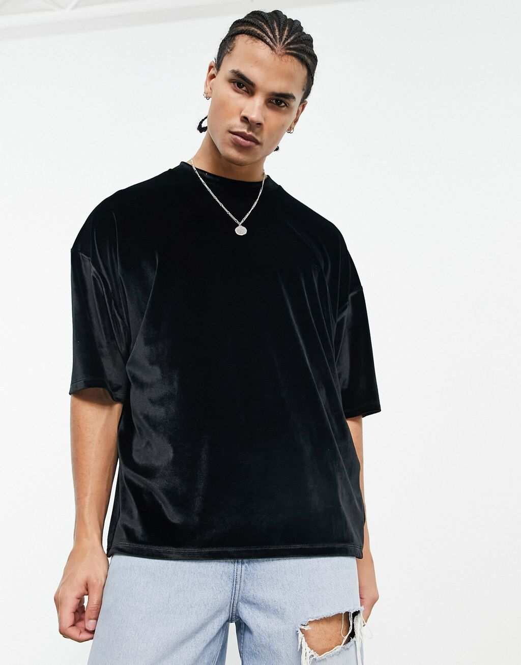 

Черная велюровая футболка оверсайз ASOS DESIGN, Черный
