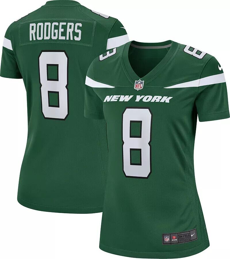 

Женская зеленая игровая майка Nike New York Jets Aaron Rodgers #8