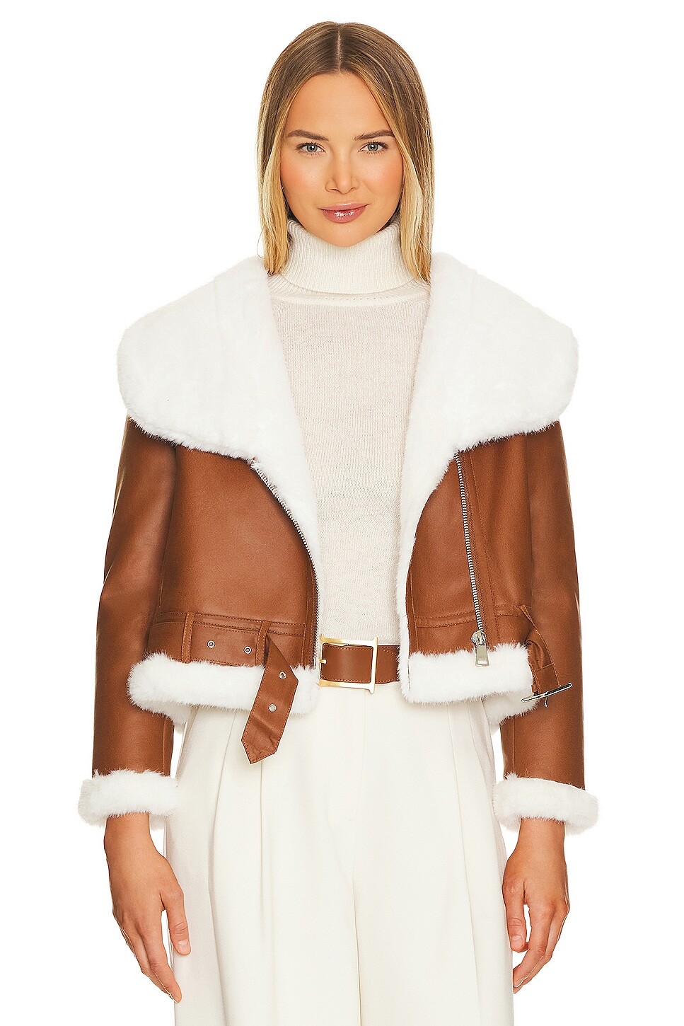 

Пиджак Adrienne Landau Faux Mink Fur Bonded, цвет Camel & White