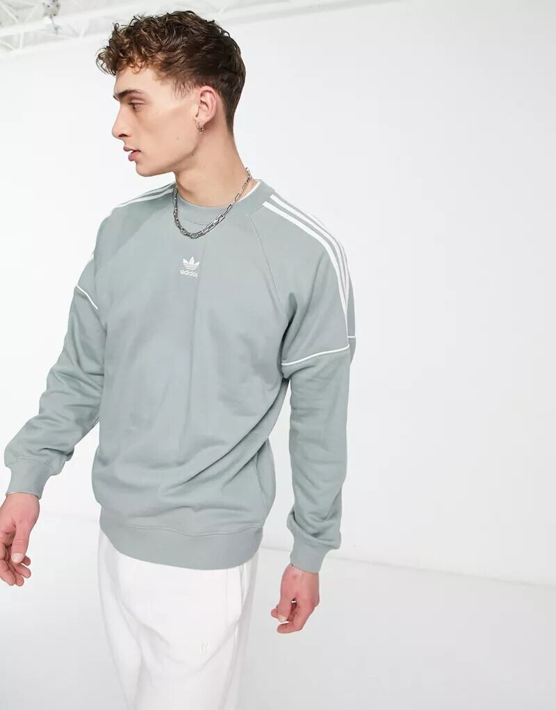 

Серая толстовка с логотипом и тремя полосками adidas Originals Rekive