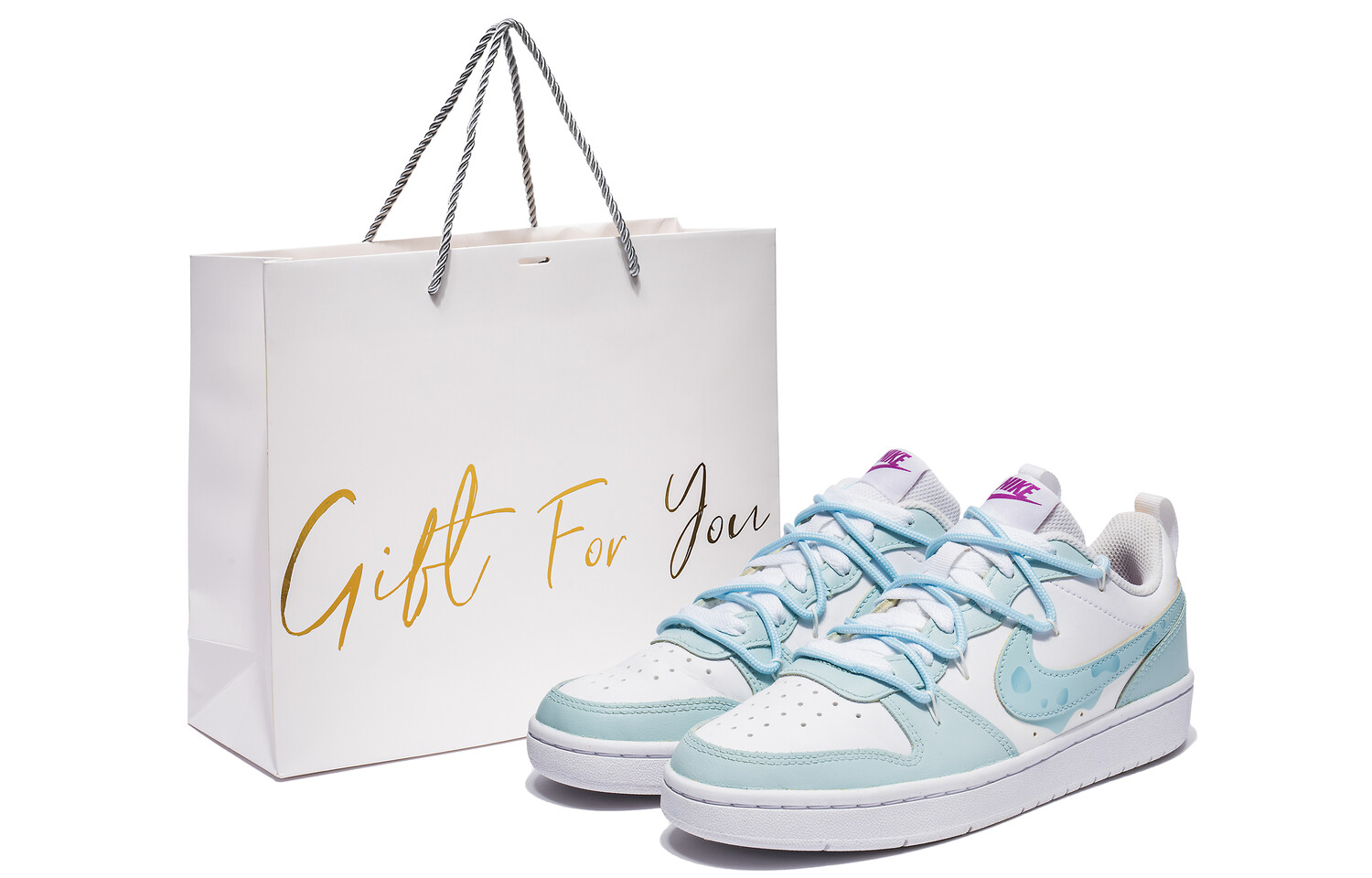 

Кроссовки Nike Court Borough Skateboarding Shoes Women's Low-top White, голубой