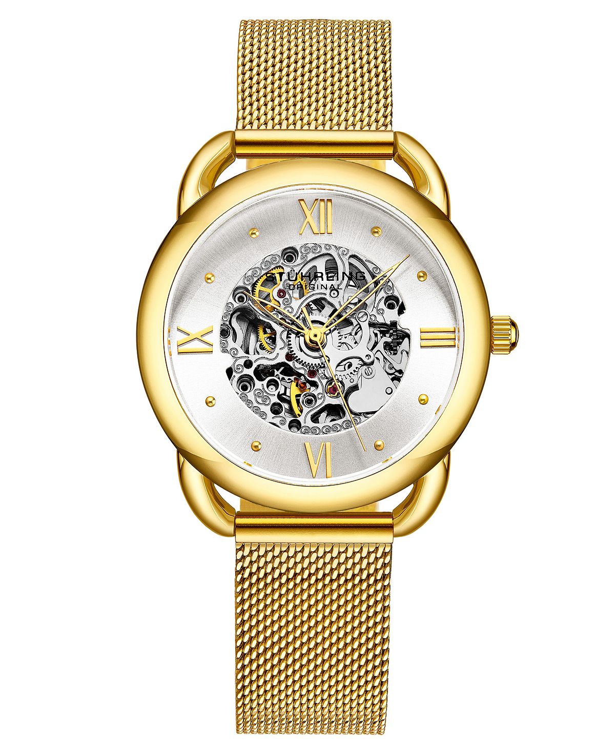цена Женские автоматические золотистые часы-браслет с сеткой, 36 мм Stuhrling, белый