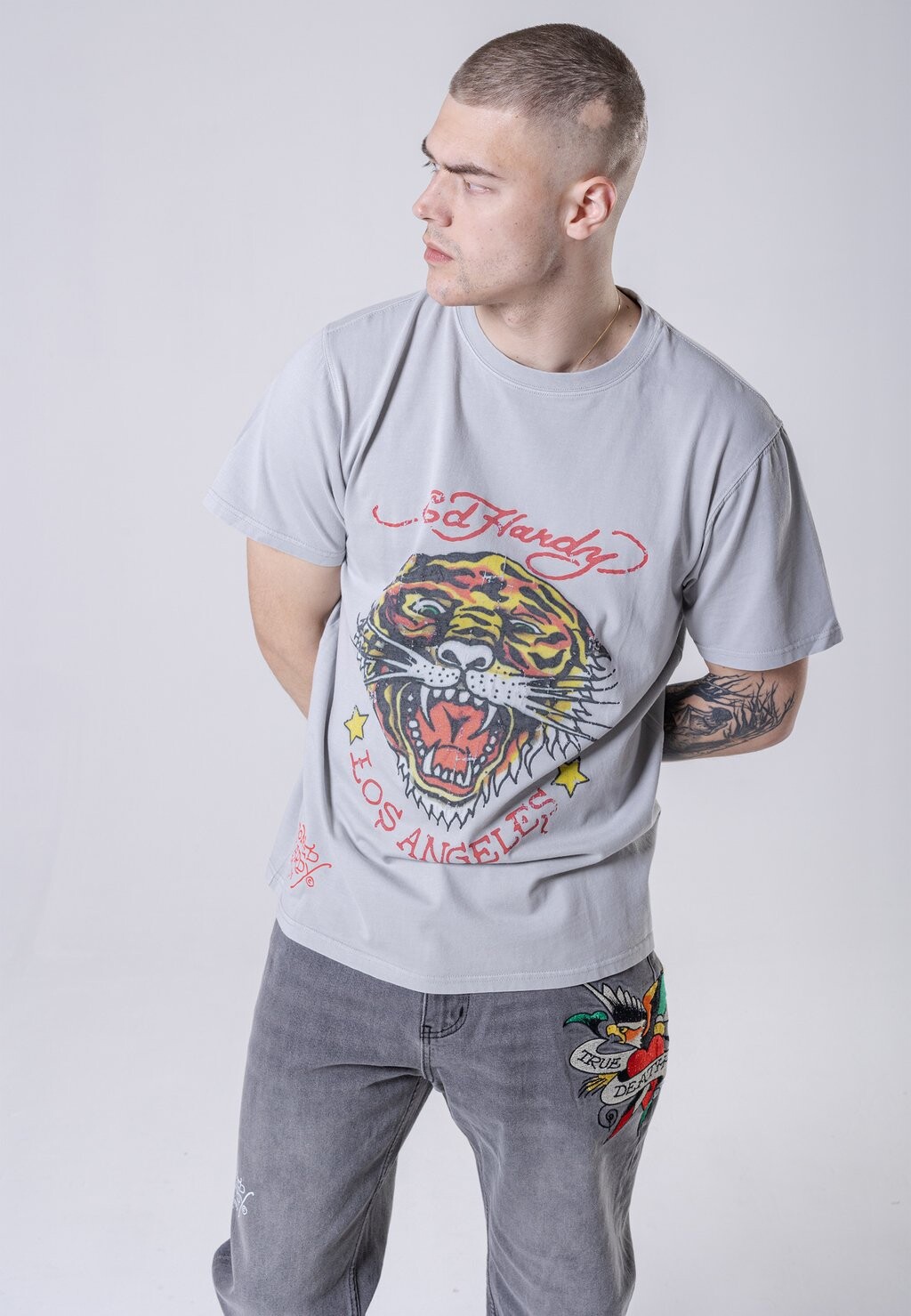 

Футболка с принтом Ed Hardy, светло-серый