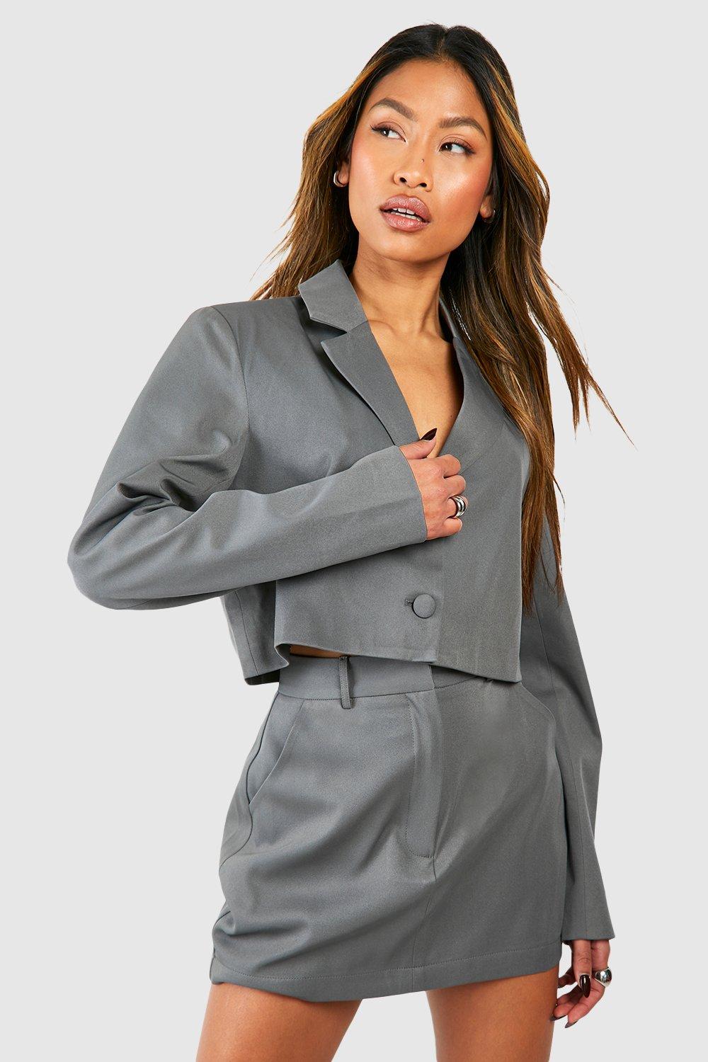 Однобортный укороченный пиджак свободного кроя boohoo, серый