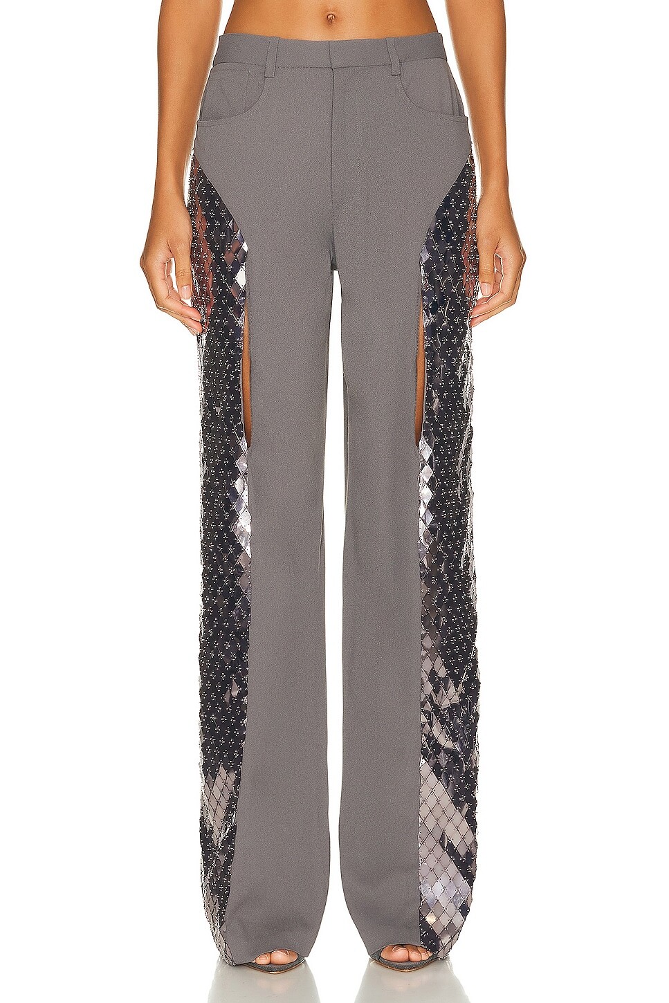 

Брюки Lapointe Metal Embroidery Pebble Crepe Slit Front, цвет Steel