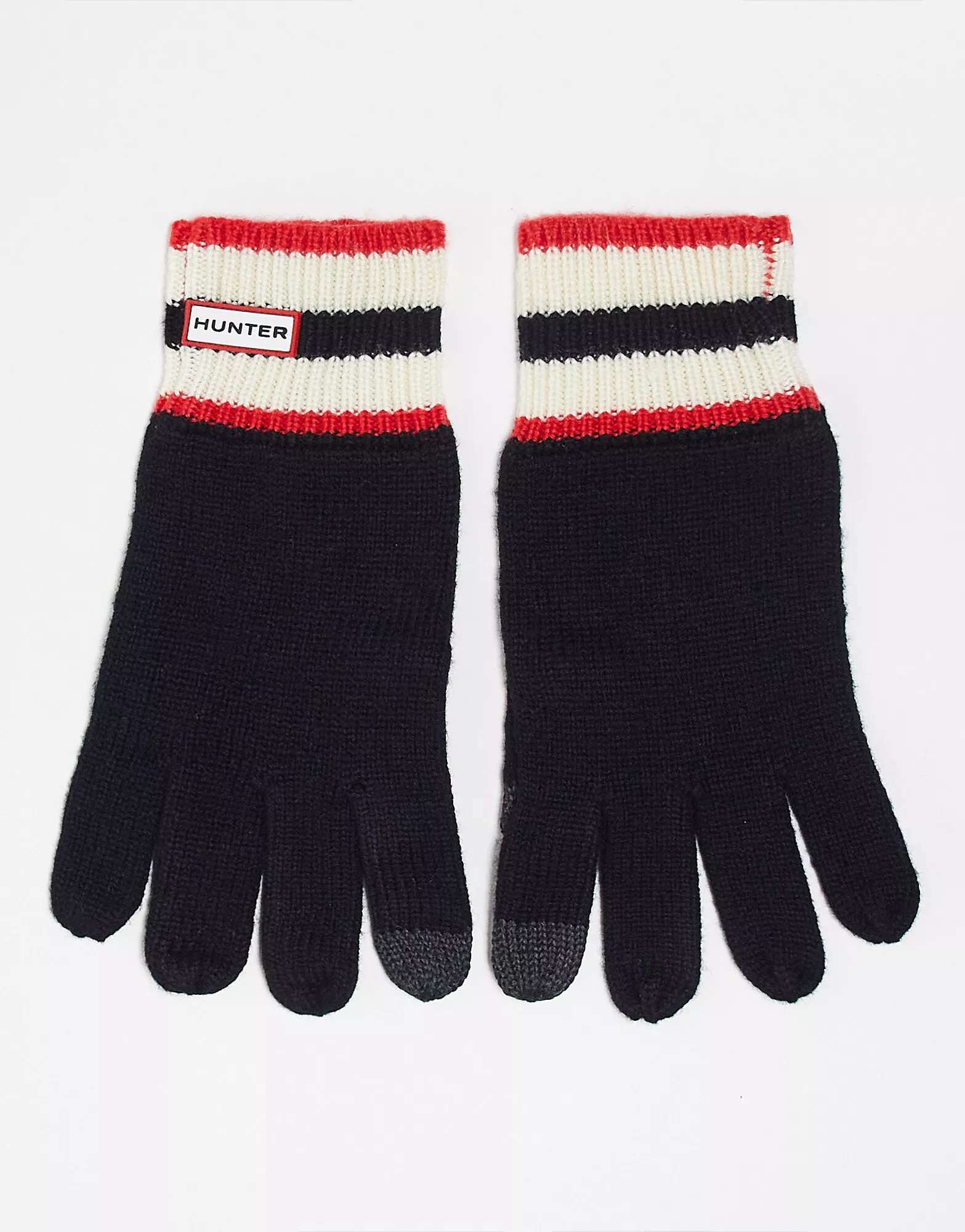 Черные трикотажные перчатки с логотипом Hunter в красную полоску черные трикотажные перчатки с логотипом hunter в красную полоску