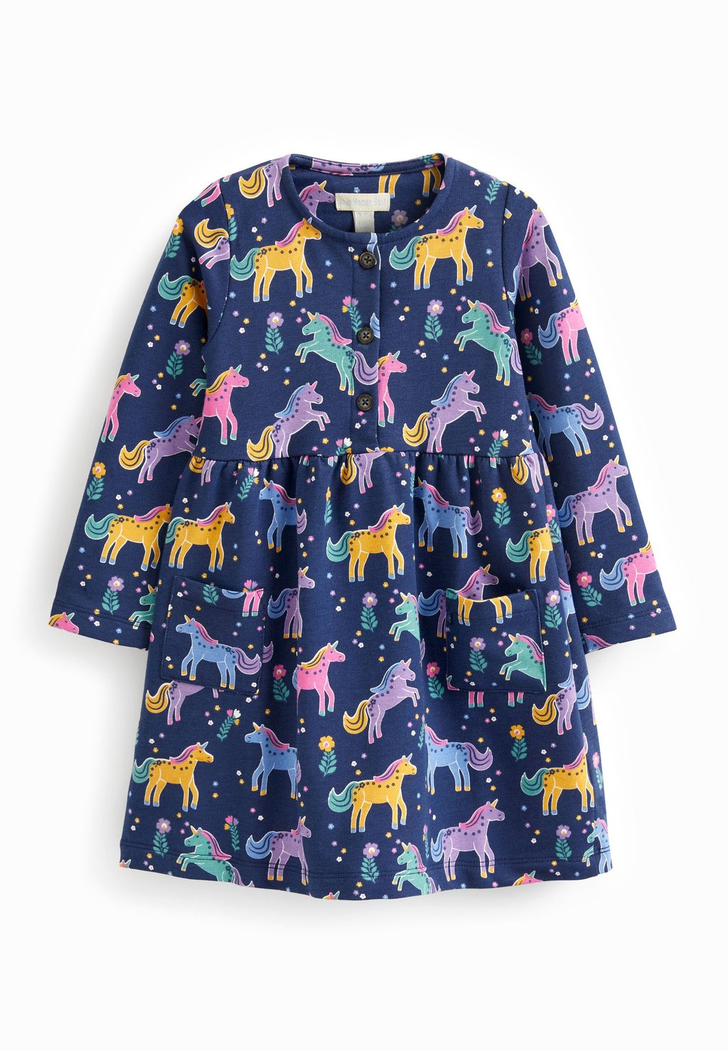 

Платье из джерси Unicorn Print Button Front JoJo Maman Bébé, цвет navy