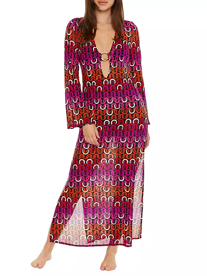 Платье макси из сетки с геометрическим узором Echo Trina Turk, мультиколор