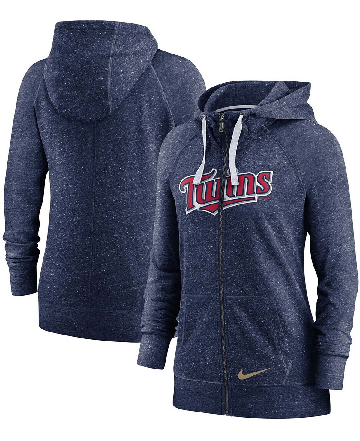 

Женская темно-синяя толстовка с капюшоном на молнии Minnesota Twins Wordmark Gym в винтажном стиле реглан Nike, Синий