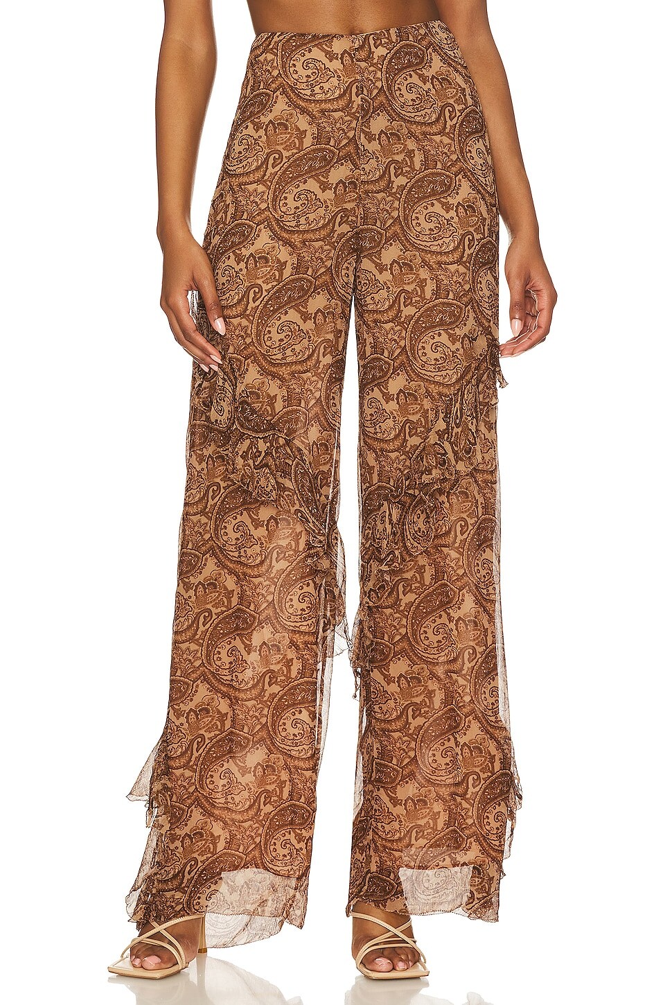 

Брюки Camila Coelho Lilia Ruffle, цвет Brown Paisley