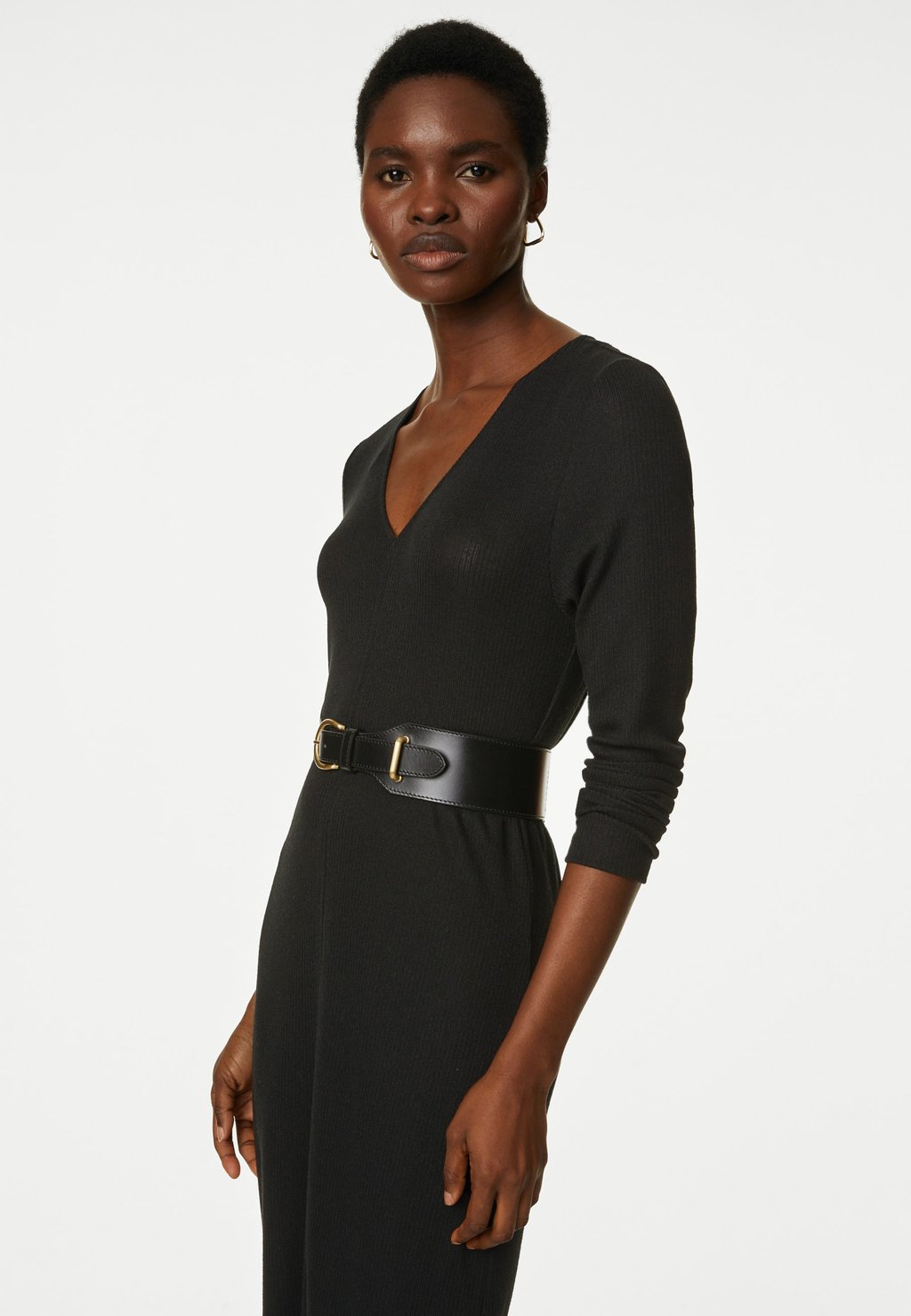 Трикотажное платье V-NECK COLUMN Marks & Spencer, цвет black