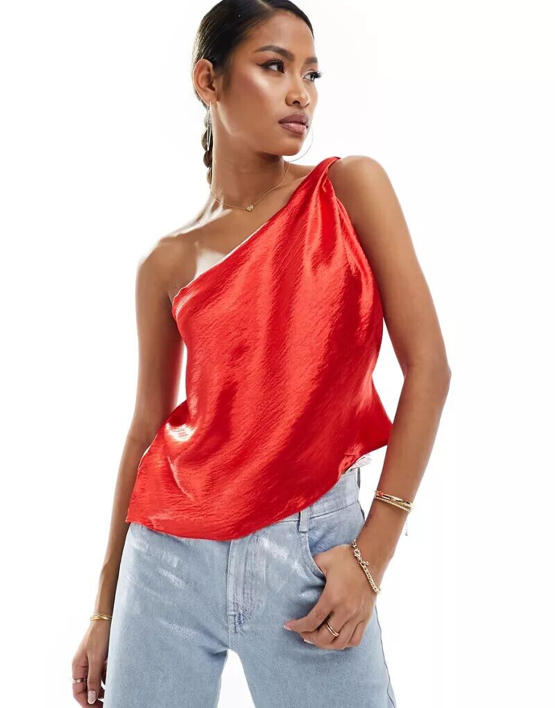 

Красный атласный топ асимметричного кроя ASOS