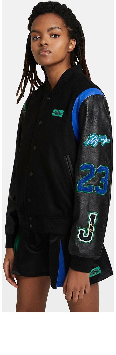 

Куртка (WMNS) Air Jordan x Aleali May Varsity Jacket 'Black Blue Green', черный