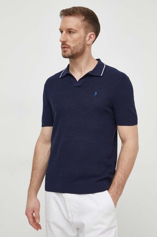 

Поло с оттенком льна Polo Ralph Lauren, темно-синий