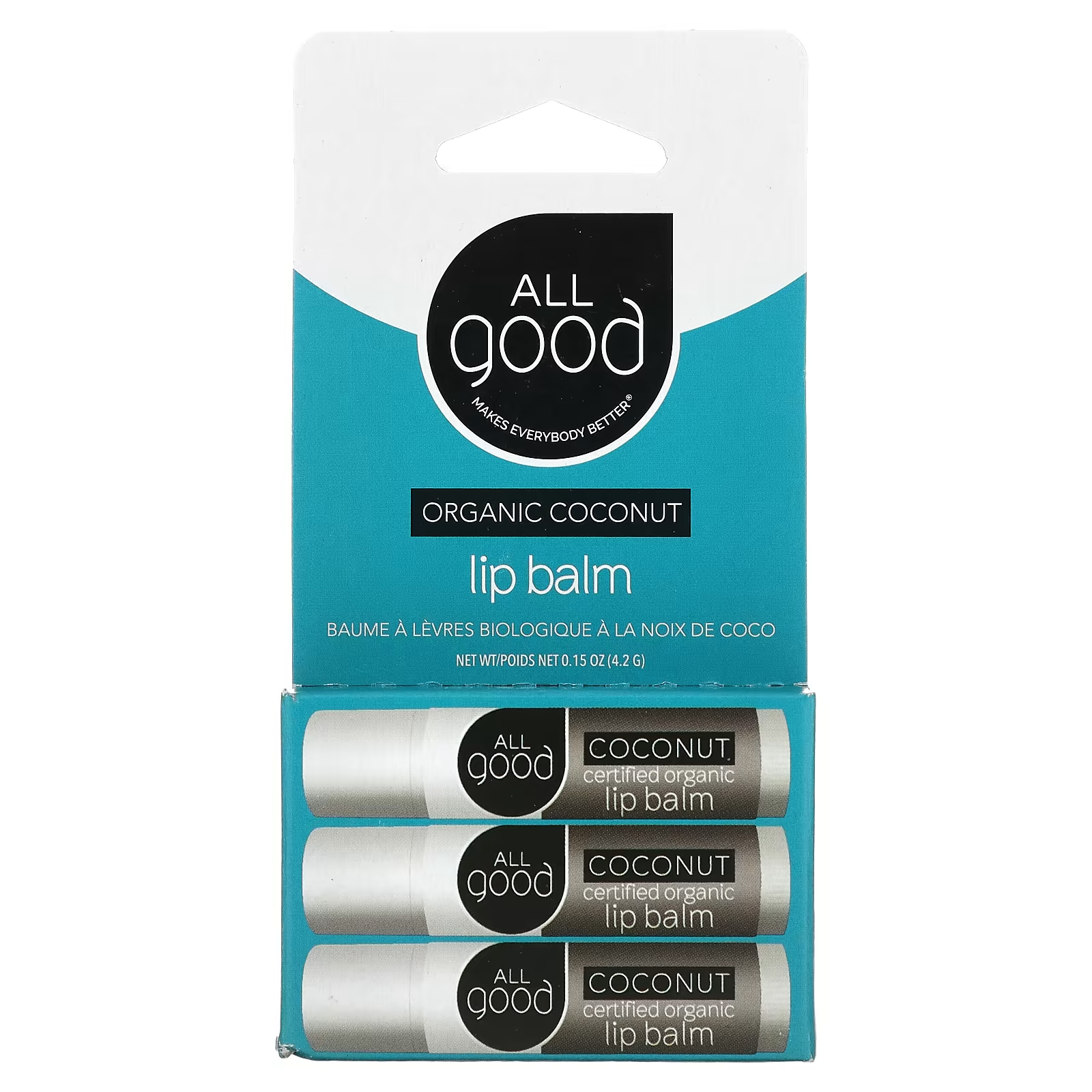 Бальзам для губ All Good Products Bio кокос, 3 упаковки, 4,2 гр. all good products бальзам для губ spf 20 кокос 4 2 г 0 15 унции