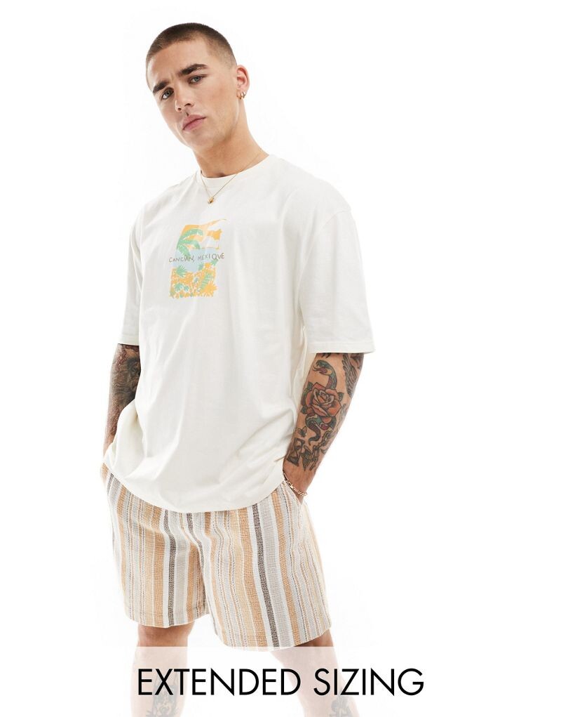 Белая футболка оверсайз с принтом города Канкун ASOS DESIGN