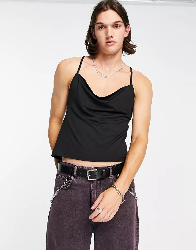 

Черная майка с шарфом и бретельками ASOS