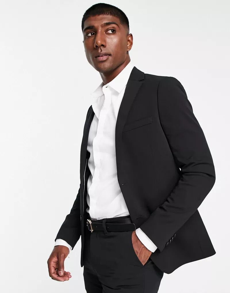 цена Черный супероблегающий пиджак New Look