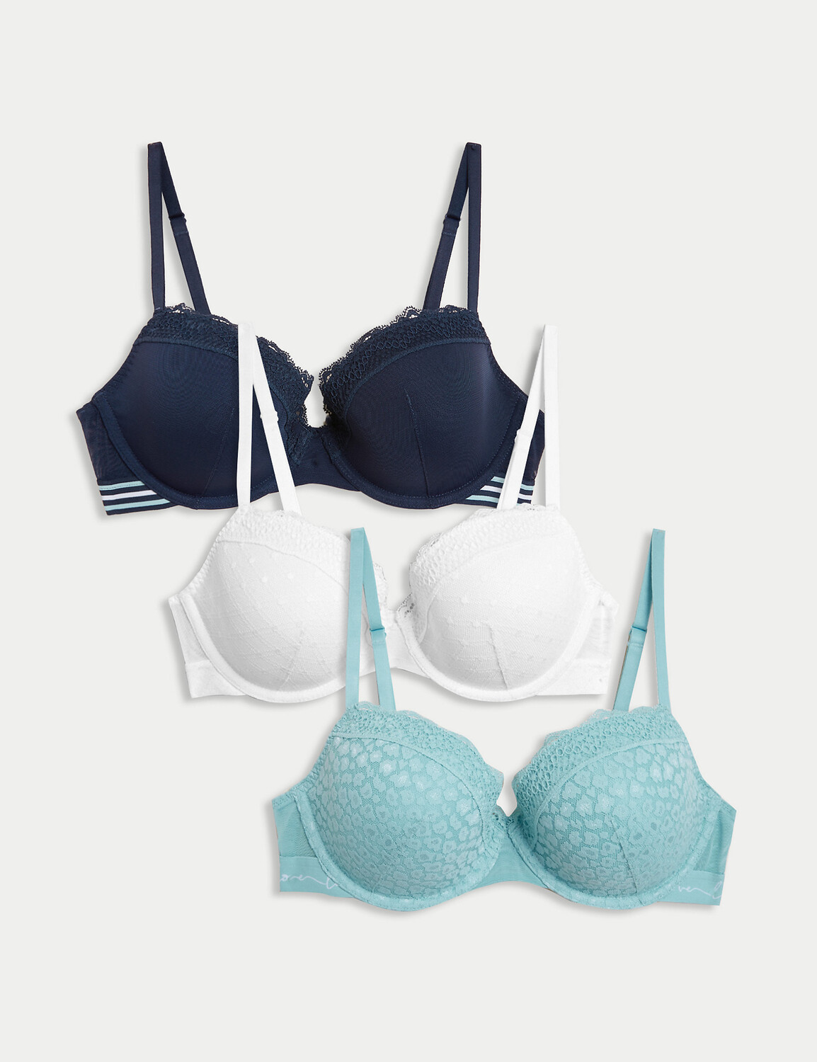 

Бюстгальтеры-балконы с кружевом и сеткой из 3 пар A-E Marks & Spencer, бирюзовый микс