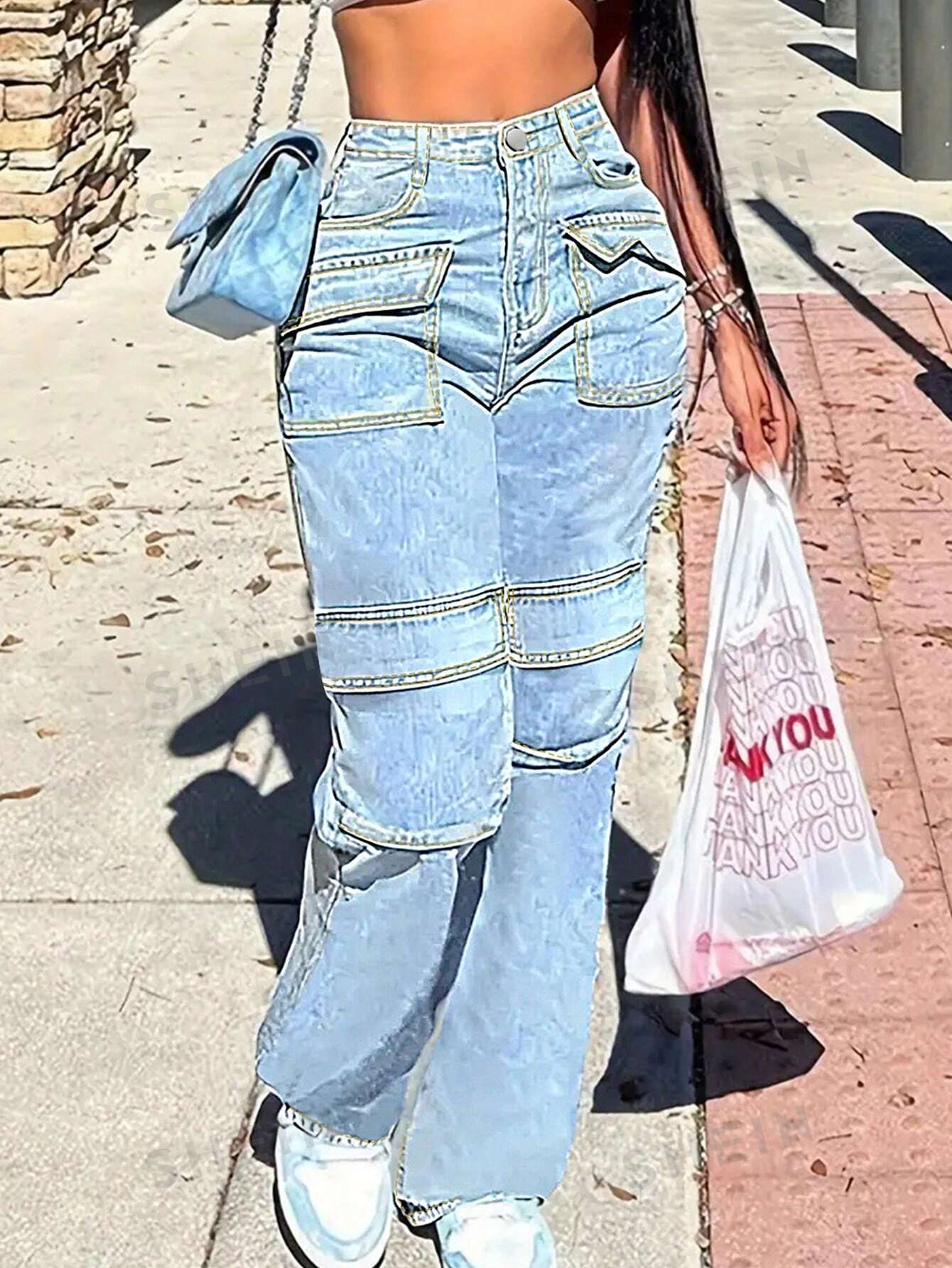 Женские прямые джинсы в стиле карго, легкая стирка