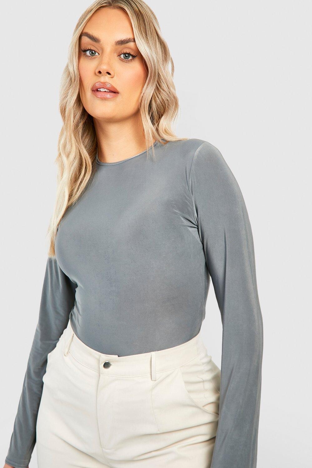 

Боди plus с объединенным вырезом и длинными рукавами Boohoo, серый