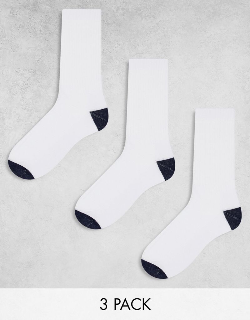 Комплект из трех белых носков с темно-синей пяткой и носком ASOS DESIGN