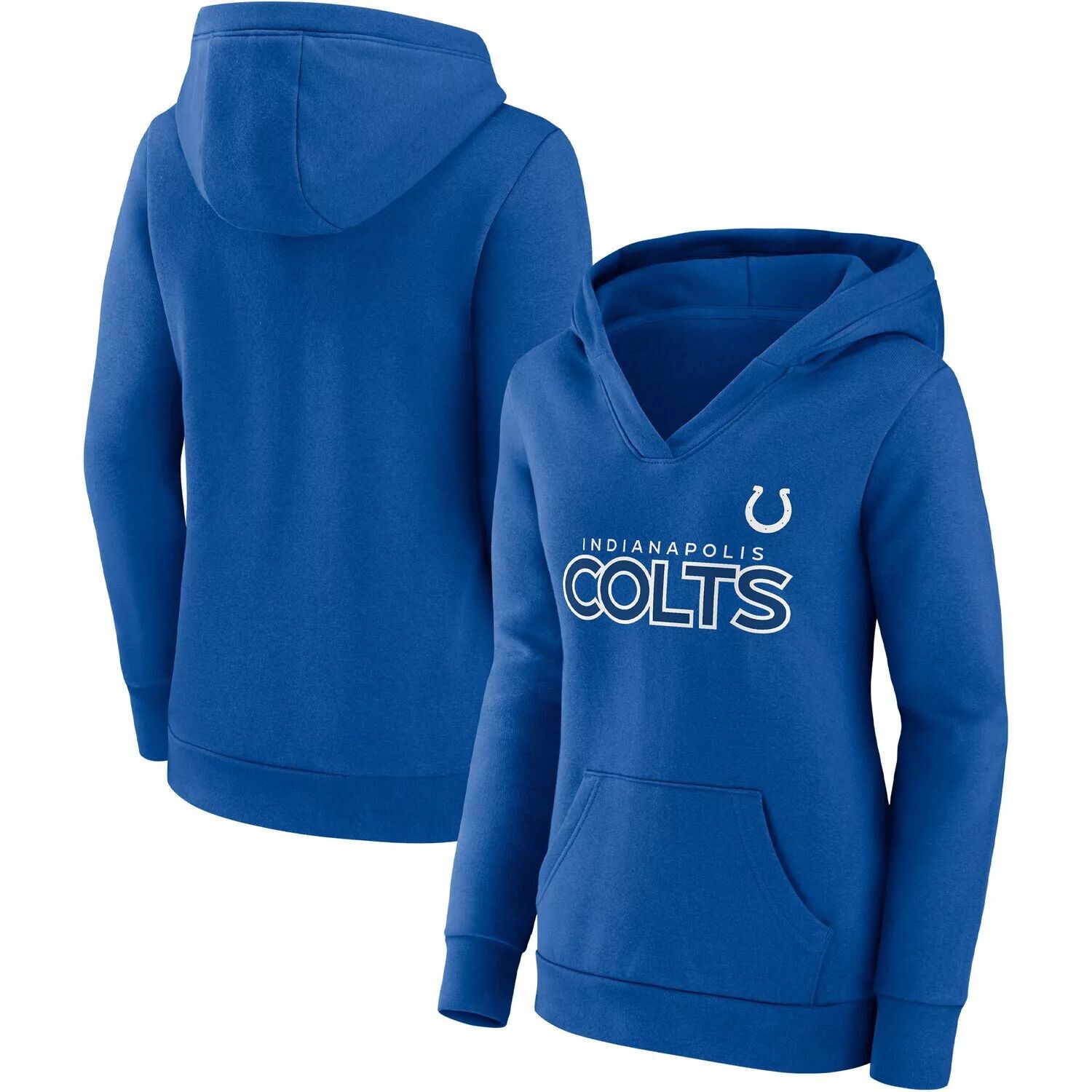 

Женский пуловер с капюшоном Fanatics с фирменным логотипом Royal Indianapolis Colts Checklist, пуловер с v-образным вырезом и кроссовером Fanatics