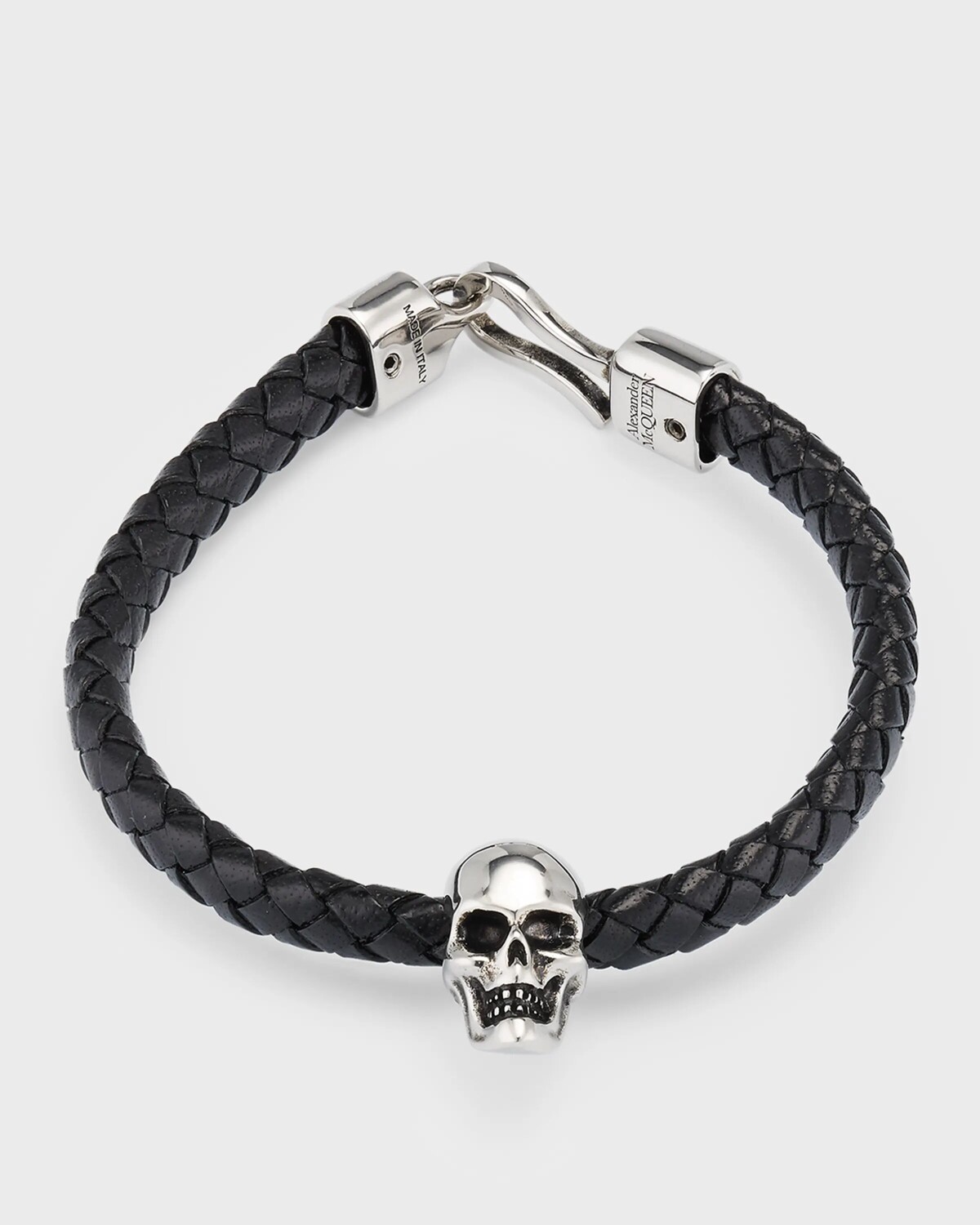 

Мужской плетеный кожаный браслет с черепом Alexander McQueen, цвет Black