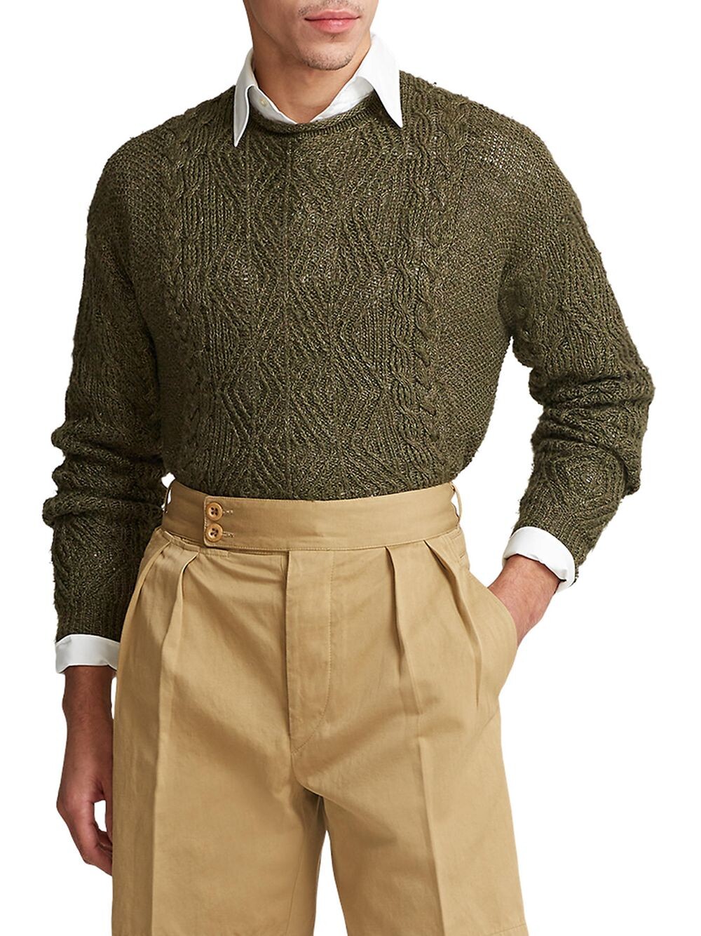 

Шелковый и льняной свитер косой вязки Ralph Lauren Purple Label, Серый
