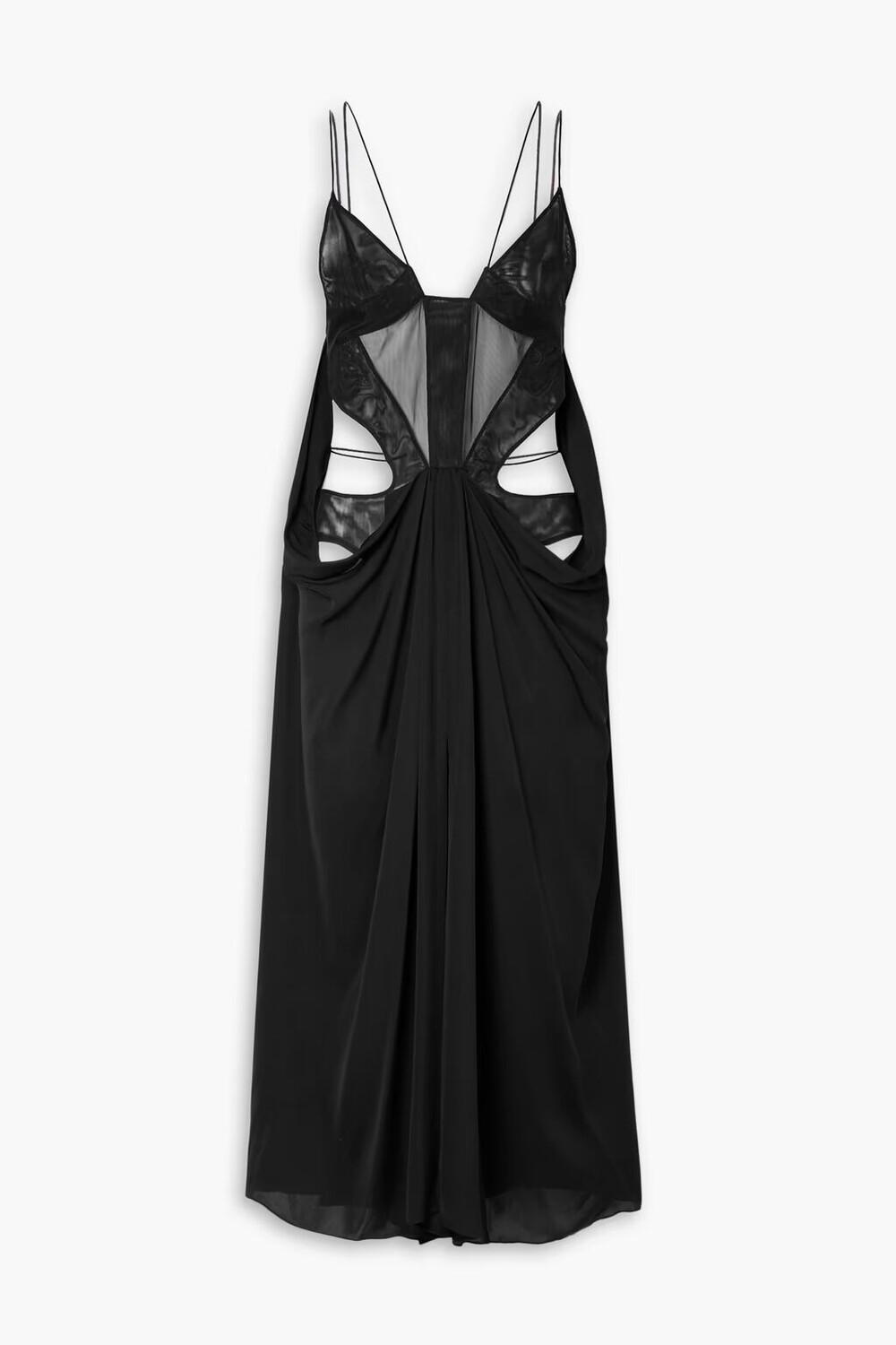 

Платье миди из крепдешина с вырезами и тюлем Mugler, черный