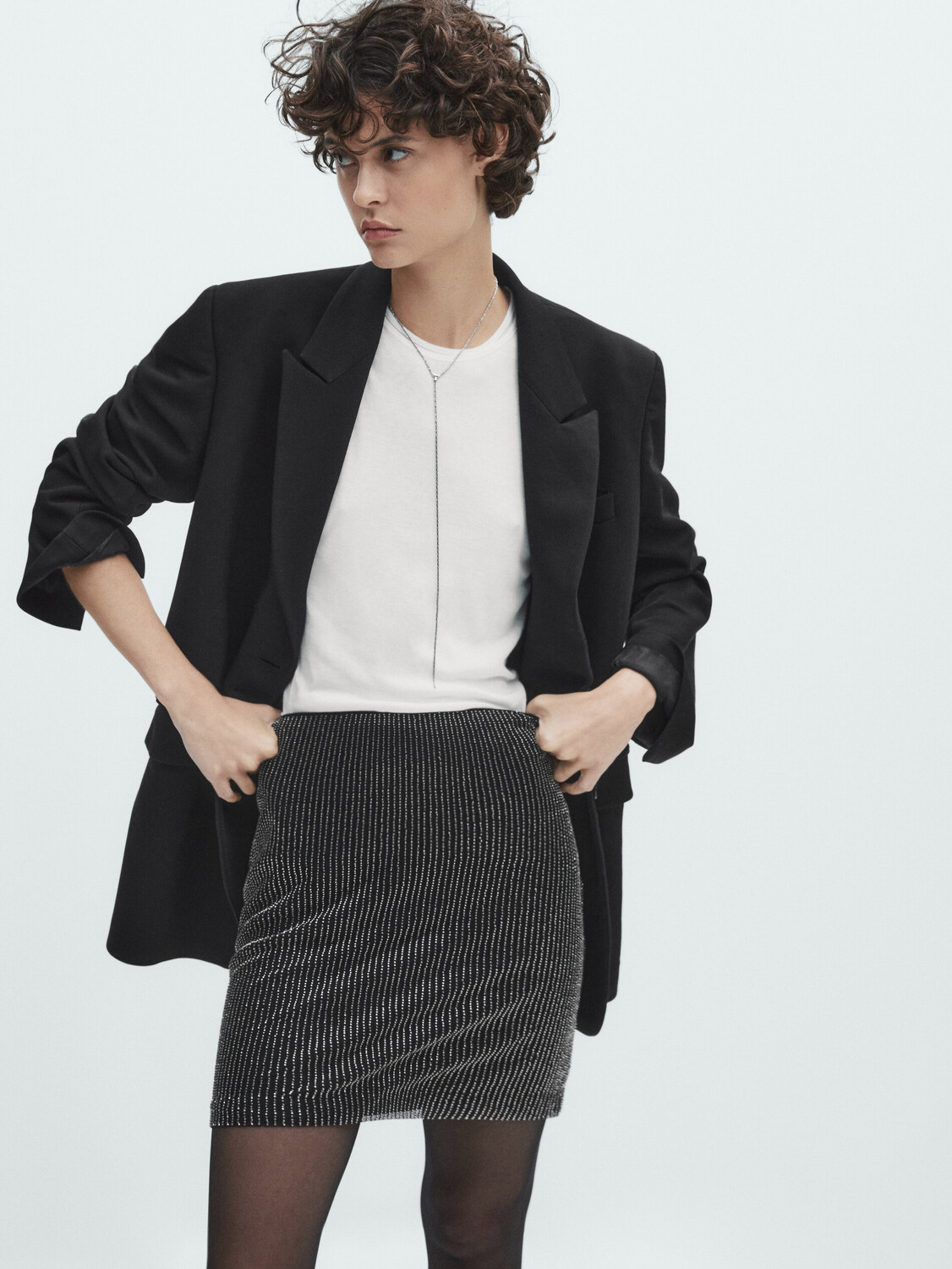 

Мини-юбка со стразами Massimo Dutti, серебряный