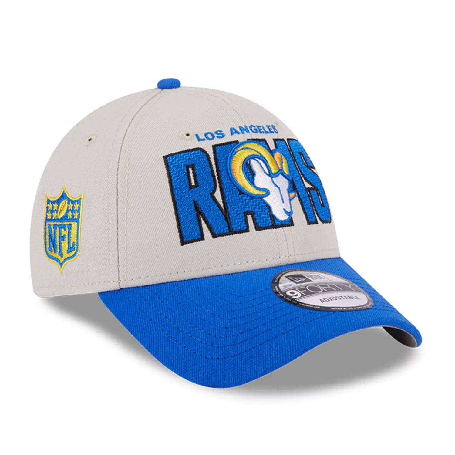 Мужская регулируемая кепка New Era Stone/Royal Los Angeles Rams 2023 NFL Draft 9FORTY
