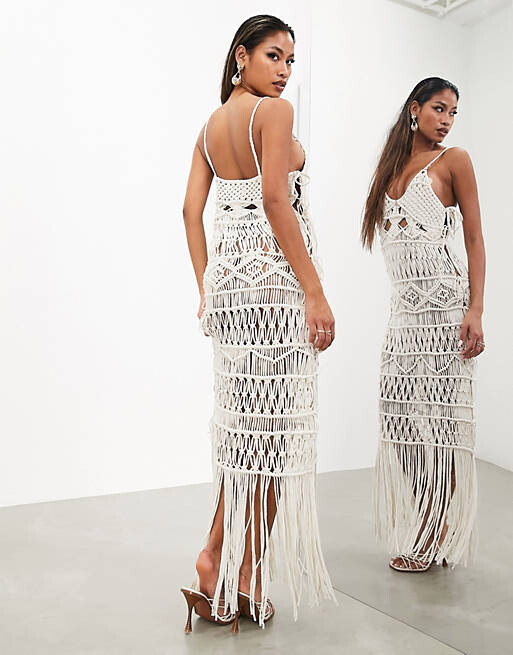 

Белое платье миди на бретелях в технике макраме ASOS EDITION