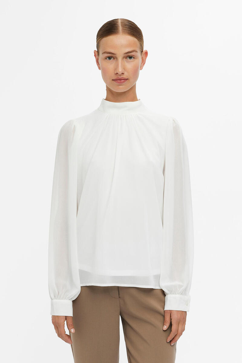 Блузка с длинными рукавами Object, белый блузка с объемными рукавами object белый
