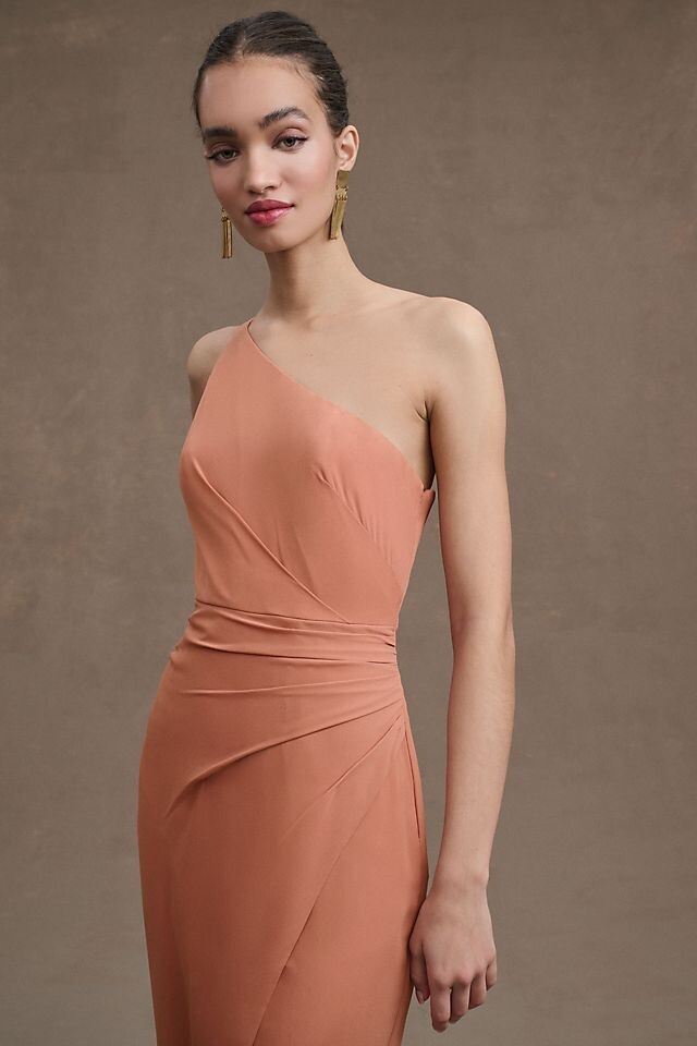

Платье Bhldn Chloe из жоржета на одно плечо с боковым разрезом, розовое комбо