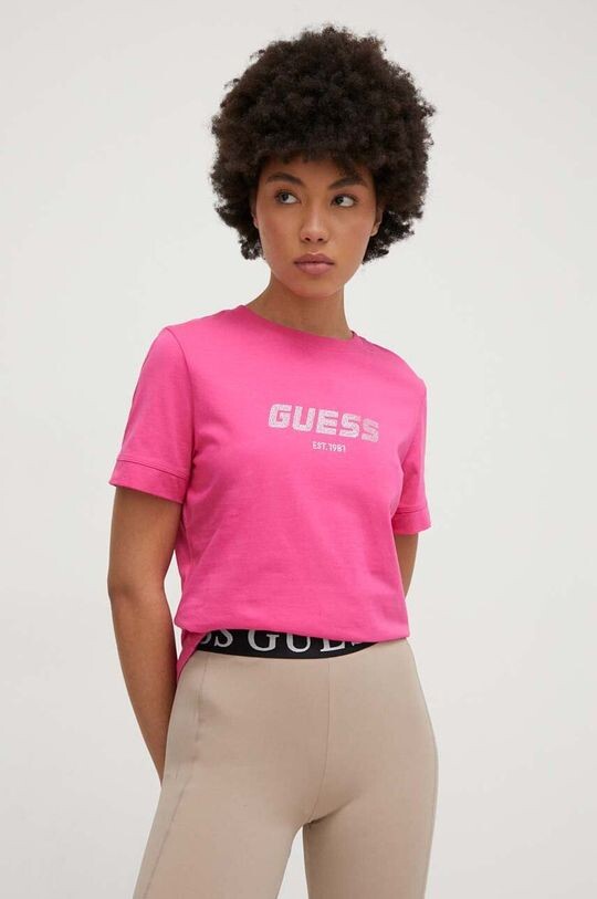 

Хлопковая футболка Guess, розовый