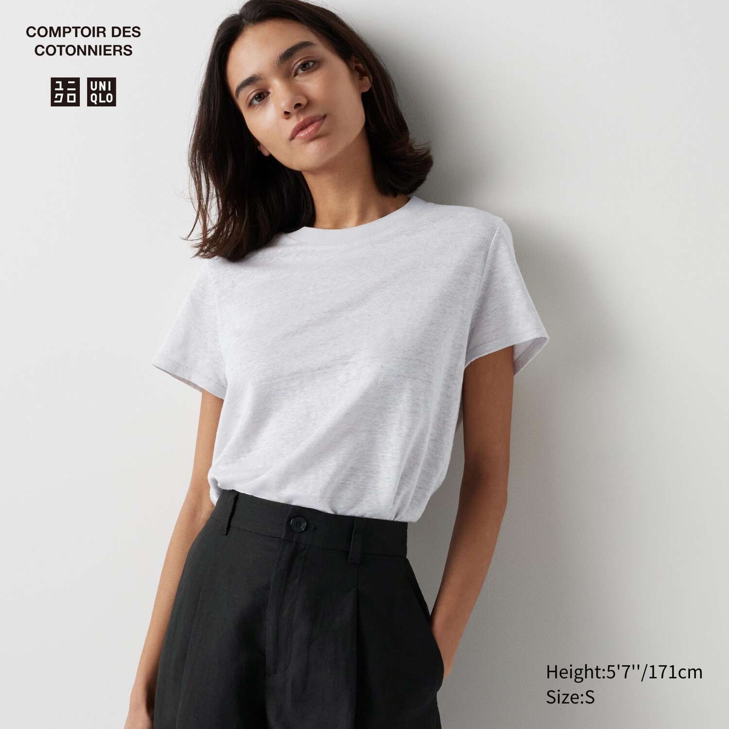 

Футболка из 100% льна с круглым вырезом UNIQLO, светло-серый