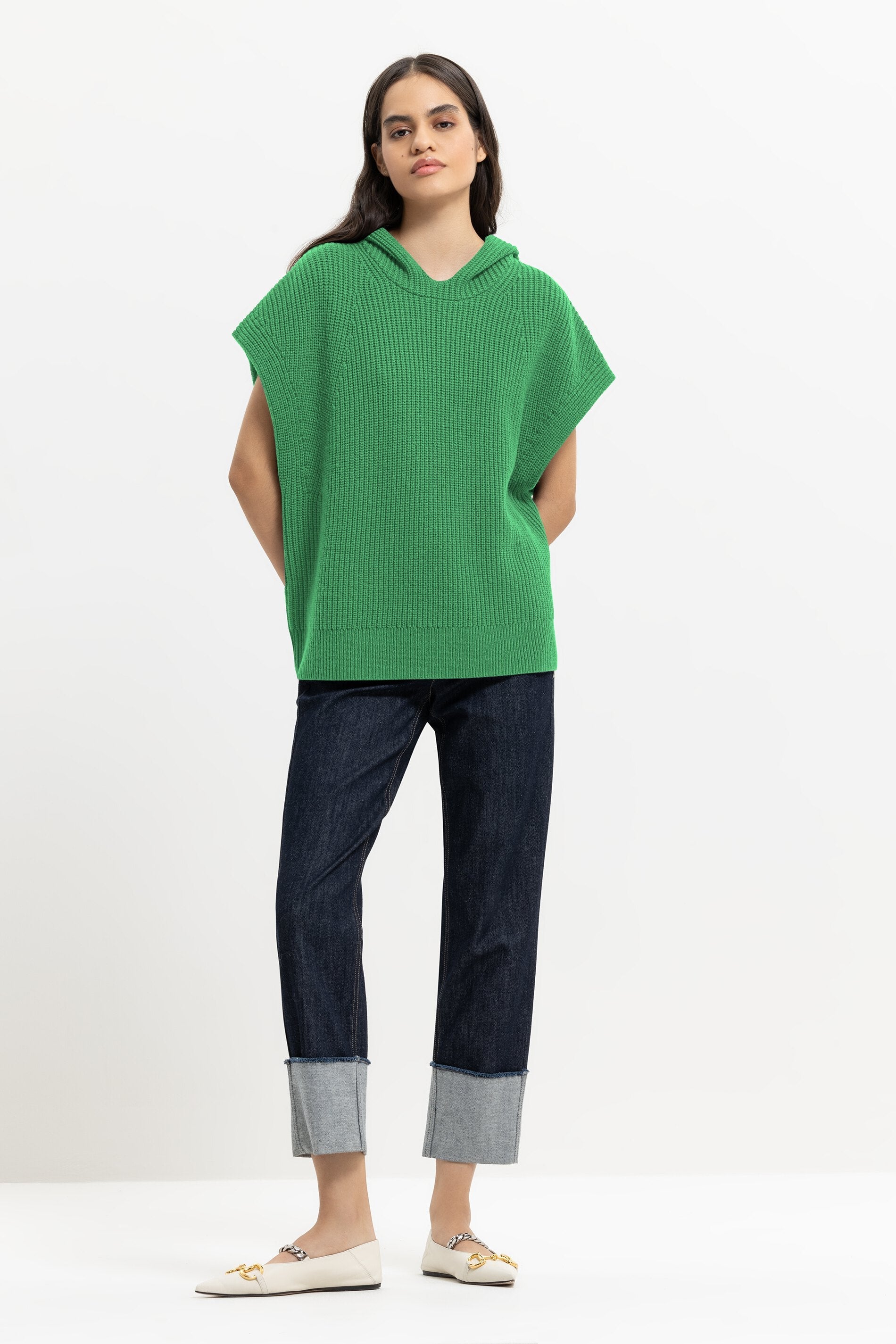 цена Кейп-свитер-жилет из смесовой шерсти LUISA CERANO, цвет smoky green