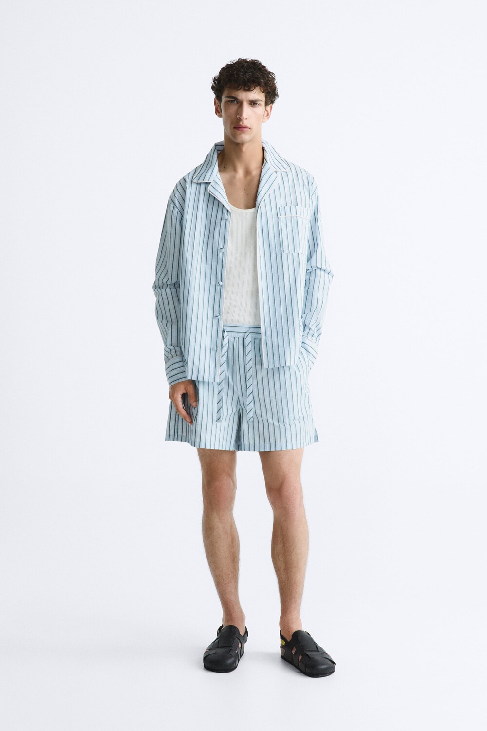 

Рубашка из поплина в полоску Zara, небесно-голубой