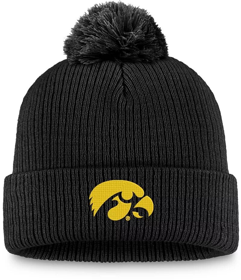 

Черная вязаная шапка с манжетами и помпонами Top of the World Iowa Hawkeyes