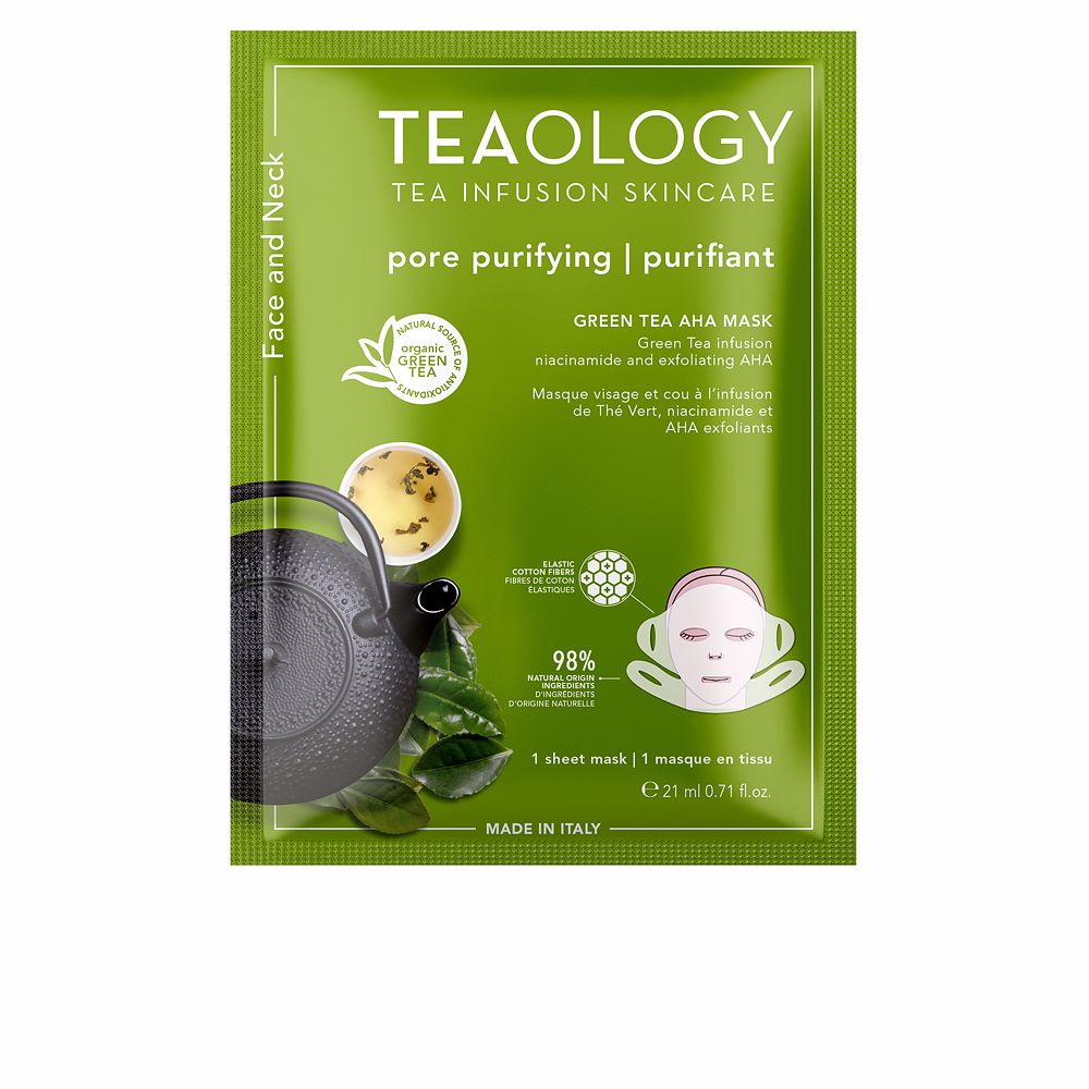 Маска для лица Face and neck green tea aha + bha mask Teaology, 21 мл мист для лица с гидролатом розы и зеленым чаем orjena rose water