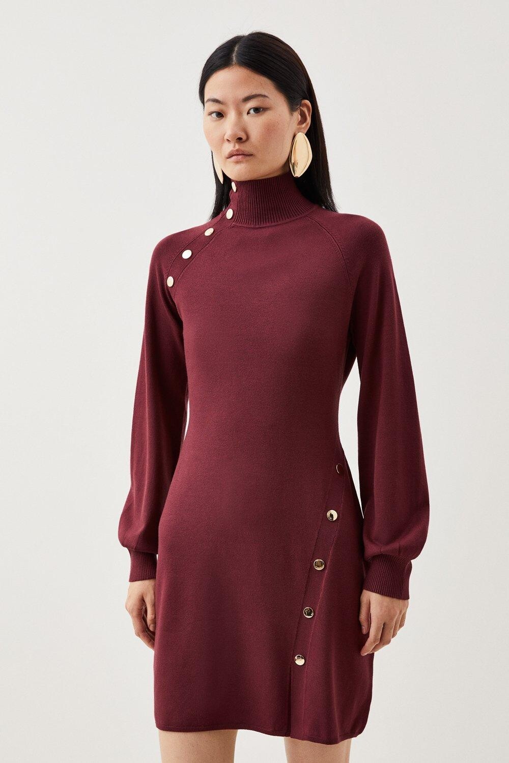 

Трикотажное мини-платье из смеси вискозы с попперами Karen Millen, красный