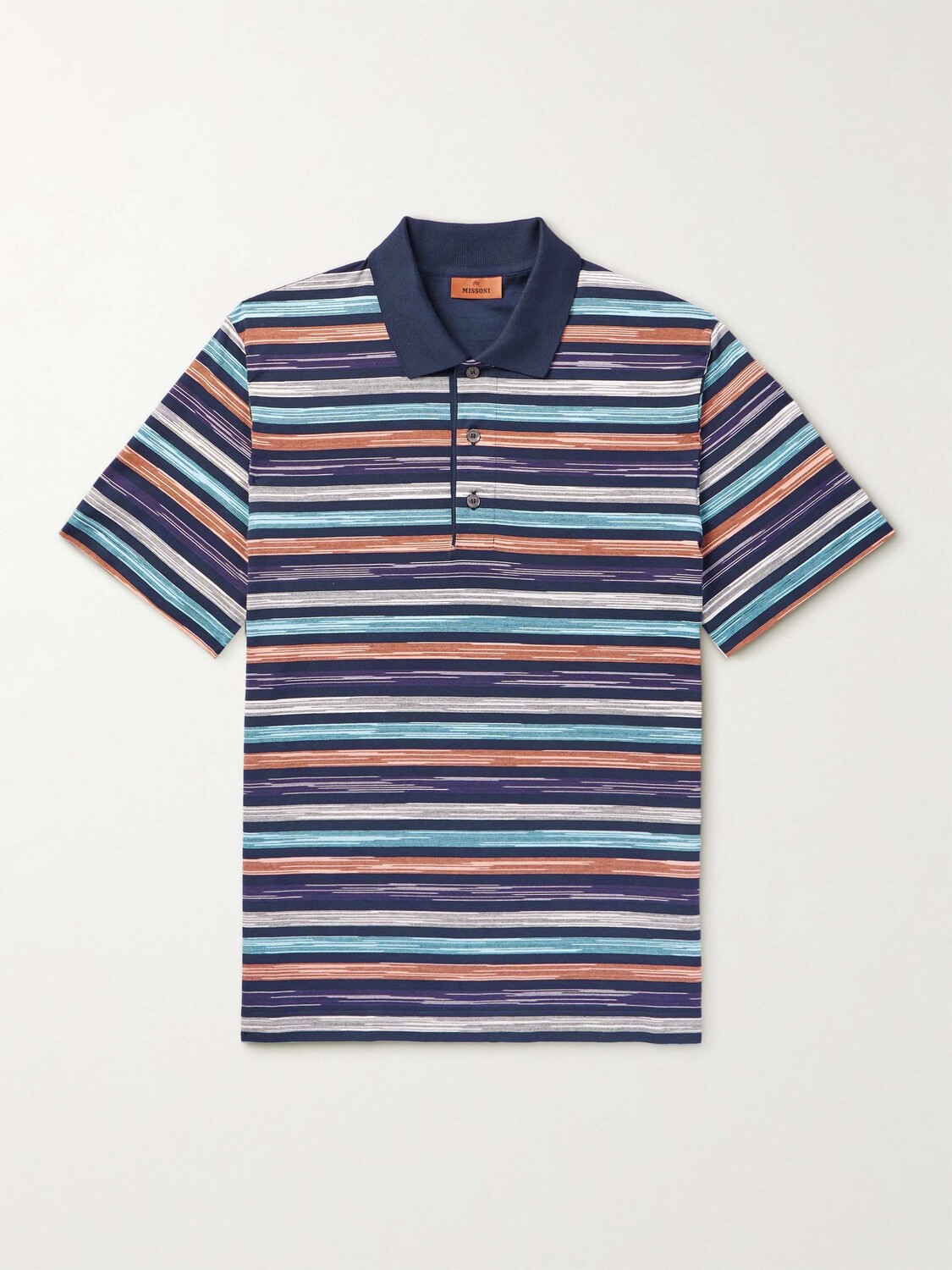 

Полосатая рубашка-поло из хлопка, окрашенная в космическом стиле MISSONI, синий