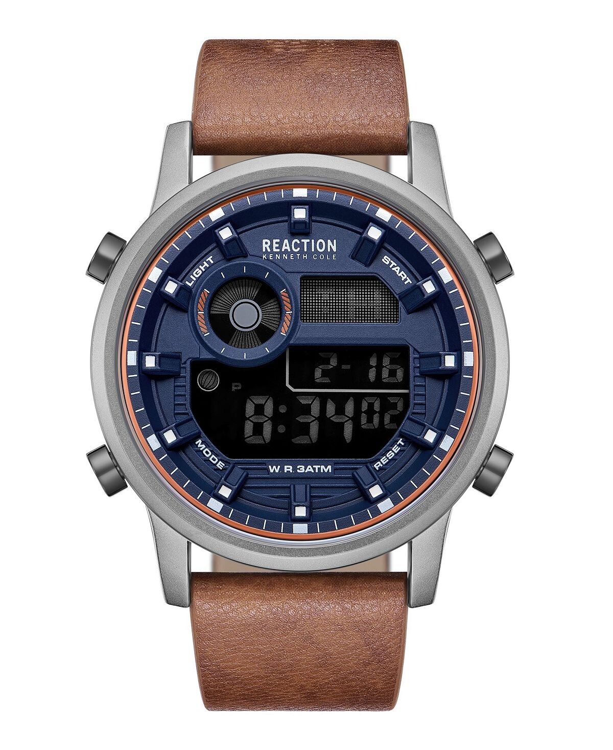 

Мужские цифровые часы с коричневым ремешком из синтетической кожи, 46 мм Kenneth Cole Reaction