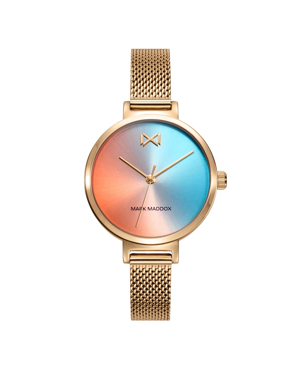 Женские часы Tooting с тремя стальными стрелками, золотой IP и миланской сеткой Mark Maddox, золотой